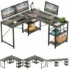 Bestier Industrial Customizable L Shaped Corner or Long Home Office Study Desk w/ Adjustable Shelf, Adaptable Design, and Cable Holes 59.45 Inch Gray -Outlet Desks Store unnamed file 7571
