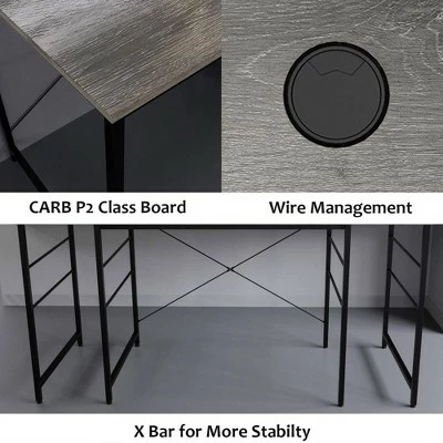 Bestier Industrial Customizable L Shaped Corner or Long Home Office Study Desk w/ Adjustable Shelf, Adaptable Design, and Cable Holes 59.45 Inch Gray 5 Bestier Industrial Customizable L Shaped Corner or Long Home Office Study Desk w/ Adjustable Shelf, Adaptable Design, and Cable Holes 59.45 Inch Gray - Image 3