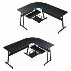 Invinta Ivinta 6090-7112BK Reversible L Shaped Gaming Computer Laptop Office Desk For Small Spaces w/ Reversible Keyboard Tray & CPU Power Tray Stand, Black -Outlet Desks Store unnamed file 7614