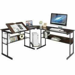 Costway L-Shaped Computer Desk Drafting Table Workstation w/ Tiltable Tabletop -Outlet Desks Store unnamed file 7624