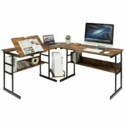 Costway L-Shaped Computer Desk Drafting Table Workstation w/ Tiltable Tabletop -Outlet Desks Store unnamed file 7625