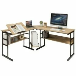 Costway L-Shaped Computer Desk Drafting Table Workstation w/ Tiltable Tabletop -Outlet Desks Store unnamed file 7626