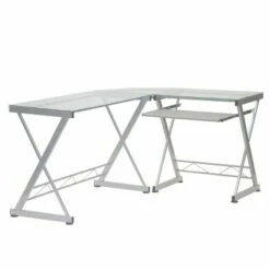 L-Shaped Computer Desk Silver/Clear - Techni Mobili -Outlet Desks Store unnamed file 7648