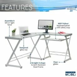 L-Shaped Computer Desk Silver/Clear - Techni Mobili -Outlet Desks Store unnamed file 7650