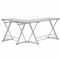 L-Shaped Computer Desk Silver/Clear - Techni Mobili -Outlet Desks Store unnamed file 7652