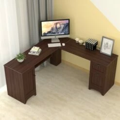 Costway L-Shaped Corner Computer Desk Writing Table Study Workstation Drawers BlackBrown -Outlet Desks Store unnamed file 7662