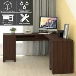 Costway L-Shaped Corner Computer Desk Writing Table Study Workstation Drawers BlackBrown -Outlet Desks Store unnamed file 7664