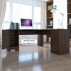 Costway L-Shaped Corner Computer Desk Writing Table Study Workstation Drawers BlackBrown -Outlet Desks Store unnamed file 7665