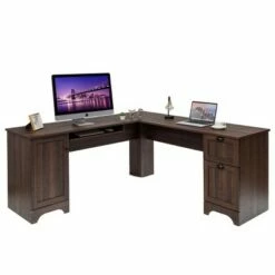 Costway L-Shaped Corner Computer Desk Writing Table Study Workstation Drawers BlackBrown -Outlet Desks Store unnamed file 7667