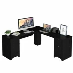 Costway L-Shaped Corner Computer Desk Writing Table Study Workstation Drawers BlackBrown -Outlet Desks Store unnamed file 7668