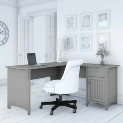 Salinas L Shaped Desk with Storage - Bush Furniture White