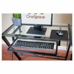Glass L Shaped Computer Desk with Keyboard Tray - OneSpace Black/clear -Outlet Desks Store unnamed file 7681