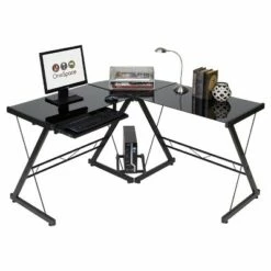 Glass L Shaped Computer Desk with Keyboard Tray - OneSpace Black/clear -Outlet Desks Store unnamed file 7685