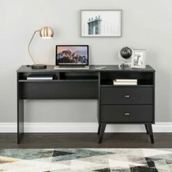 Milo Computer Desk with Side Storage and 2 Drawers - Prepac Drifted Gray -Outlet Desks Store unnamed file 770
