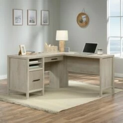 Pacific View L-Shaped Desk with Drawer Chalked Chestnut - Sauder