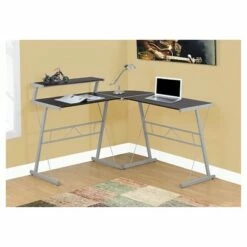 Contemporary Minimalist Cappuccino Top Computer Desk - Silver Metal - EveryRoom