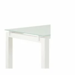 Metal L Shape Desk with Frosted Glass Top and Block Legs White - Benzara