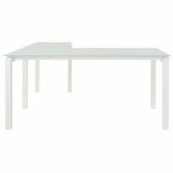 Metal L Shape Desk with Frosted Glass Top and Block Legs White - Benzara -Outlet Desks Store unnamed file 7782