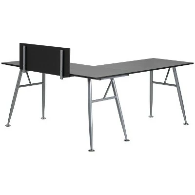 Laminate L - Shape Computer Desk with Frame Finish - Black Laminate Top/Silver Frame - Riverstone Furniture Collection 3 Laminate L - Shape Computer Desk with Frame Finish - Black Laminate Top/Silver Frame - Riverstone Furniture Collection