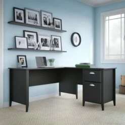 Kathy Ireland Office Connecticut Desk In Black Suede Oak - Bush Furniture