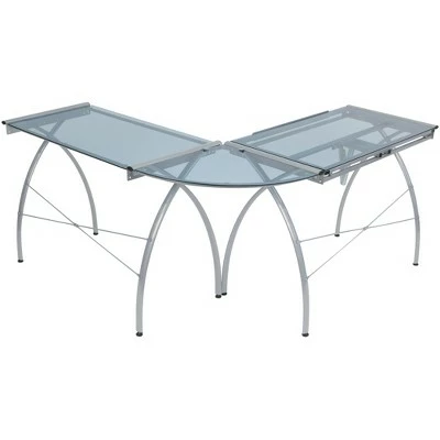 Studio Designs Futura L-Shaped Desk with Adjustable Top - Silver/Blue Glass 3 Studio Designs Futura L-Shaped Desk with Adjustable Top - Silver/Blue Glass