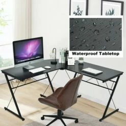 Costway 59'' L-Shaped Computer Table Study Workstation Home Office BrownBlack -Outlet Desks Store unnamed file 7819