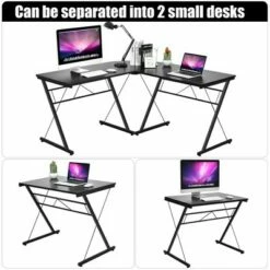 Costway 59'' L-Shaped Computer Table Study Workstation Home Office BrownBlack -Outlet Desks Store unnamed file 7820