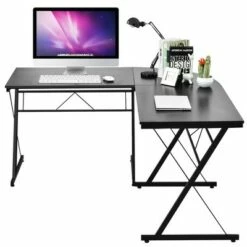 Costway 59'' L-Shaped Computer Table Study Workstation Home Office BrownBlack -Outlet Desks Store unnamed file 7823