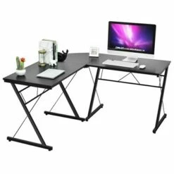 Costway 59'' L-Shaped Computer Table Study Workstation Home Office BrownBlack -Outlet Desks Store unnamed file 7824