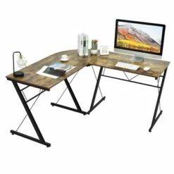 Costway 59'' L-Shaped Computer Table Study Workstation Home Office BrownBlack -Outlet Desks Store unnamed file 7825