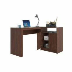 Kalmar L Shaped Office Desk with Inclusive Cabinet - Manhattan Comfort Dark Brown -Outlet Desks Store unnamed file 7846