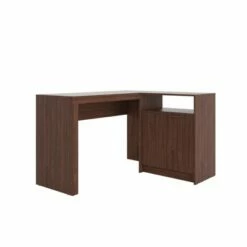 Kalmar L Shaped Office Desk with Inclusive Cabinet - Manhattan Comfort Dark Brown -Outlet Desks Store unnamed file 7847