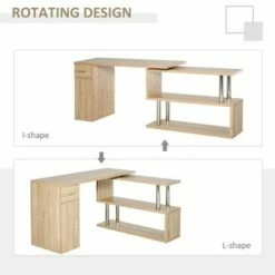 HomCom L-Shaped Rotating Computer Desk Workstation with Storage Shelves, Cabinet and Drawer -Outlet Desks Store unnamed file 7857