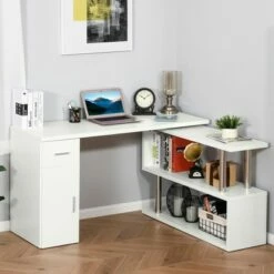 HomCom L-Shaped Rotating Computer Desk Workstation with Storage Shelves, Cabinet and Drawer -Outlet Desks Store unnamed file 7863