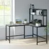 HomCom Metal Framed L-Shaped Computer Desk with Hutch and Storage Shelves -Outlet Desks Store unnamed file 7873