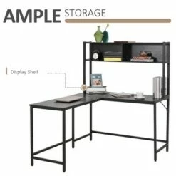 HomCom Metal Framed L-Shaped Computer Desk with Hutch and Storage Shelves -Outlet Desks Store unnamed file 7874