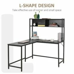HomCom Metal Framed L-Shaped Computer Desk with Hutch and Storage Shelves -Outlet Desks Store unnamed file 7875