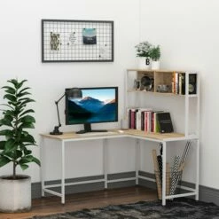 HomCom Metal Framed L-Shaped Computer Desk with Hutch and Storage Shelves -Outlet Desks Store unnamed file 7881