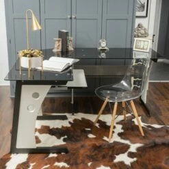 Oria L-Shaped Desk with Tempered Glass - Black/Gray - Christopher Knight Home
