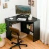 Costway Corner Computer Desk Triangle Writing Workstation w/ Storage Shelf WhiteBlack -Outlet Desks Store unnamed file 790
