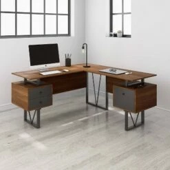 L Shaped Desk Oak - Techni Mobili -Outlet Desks Store unnamed file 7907