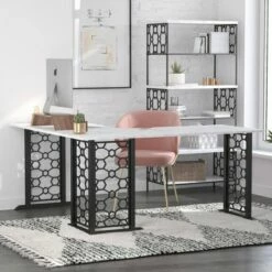 Ella L Desk - Cosmoliving By Cosmopolitan White/black