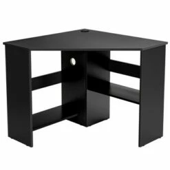 Costway Corner Computer Desk Triangle Writing Workstation w/ Storage Shelf WhiteBlack -Outlet Desks Store unnamed file 798