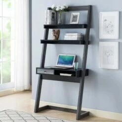 Holten 2 Open Shelves Leaning Desk Black/Distressed Gray - miBasics