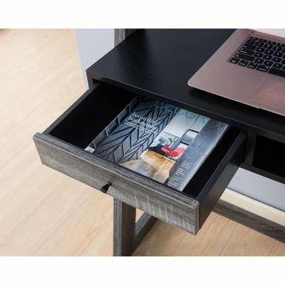 Holten 2 Open Shelves Leaning Desk Black/Distressed Gray - miBasics 7 Holten 2 Open Shelves Leaning Desk Black/Distressed Gray - miBasics - Image 5