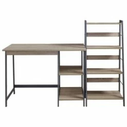 Wood and Metal Desk with Ladder Shelf Brown/Black - Benzara