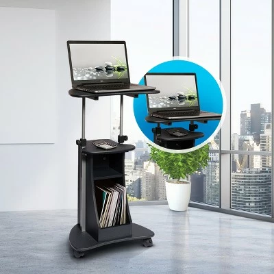 Sit To Stand Rolling Adjustable Height Laptop Cart with Storage Graphite - Techni Mobili 3 Sit To Stand Rolling Adjustable Height Laptop Cart with Storage Graphite - Techni Mobili