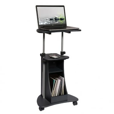 Sit To Stand Rolling Adjustable Height Laptop Cart with Storage Graphite - Techni Mobili 5 Sit To Stand Rolling Adjustable Height Laptop Cart with Storage Graphite - Techni Mobili - Image 3
