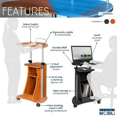 Sit To Stand Rolling Adjustable Height Laptop Cart with Storage Graphite - Techni Mobili 7 Sit To Stand Rolling Adjustable Height Laptop Cart with Storage Graphite - Techni Mobili - Image 5