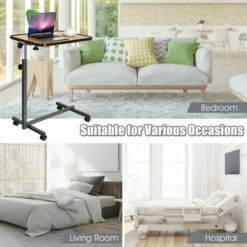 Costway Set of 2 Overbed Rolling Table Over Bed Laptop Desk Tilting Top Natural -Outlet Desks Store unnamed file 8412